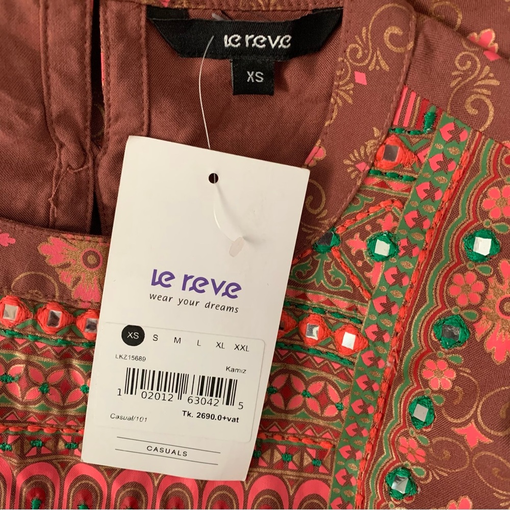 Le Reve Elegant Rust Patterned Dress - Picture 4 of 6